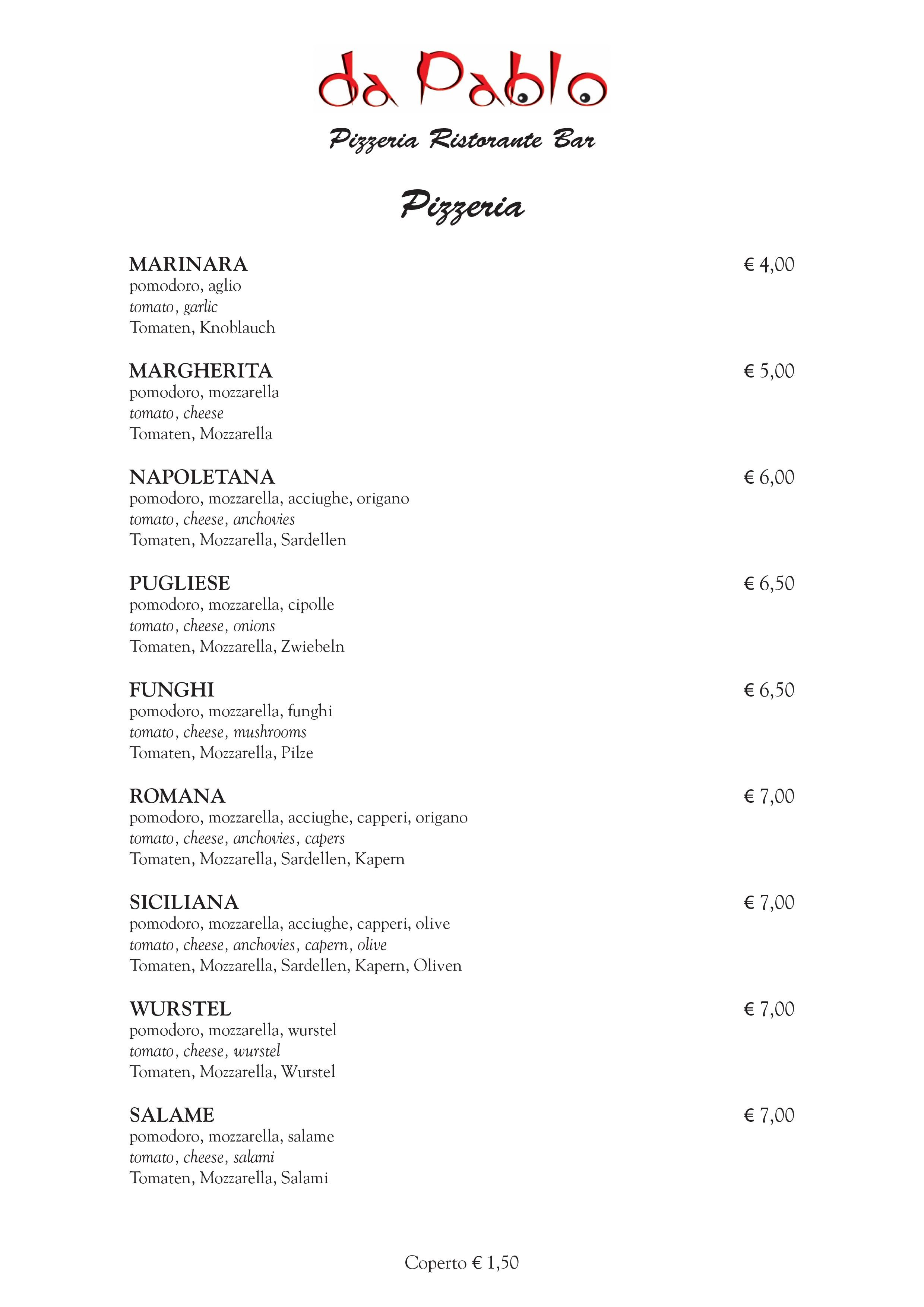 Menu Pizzeria 1