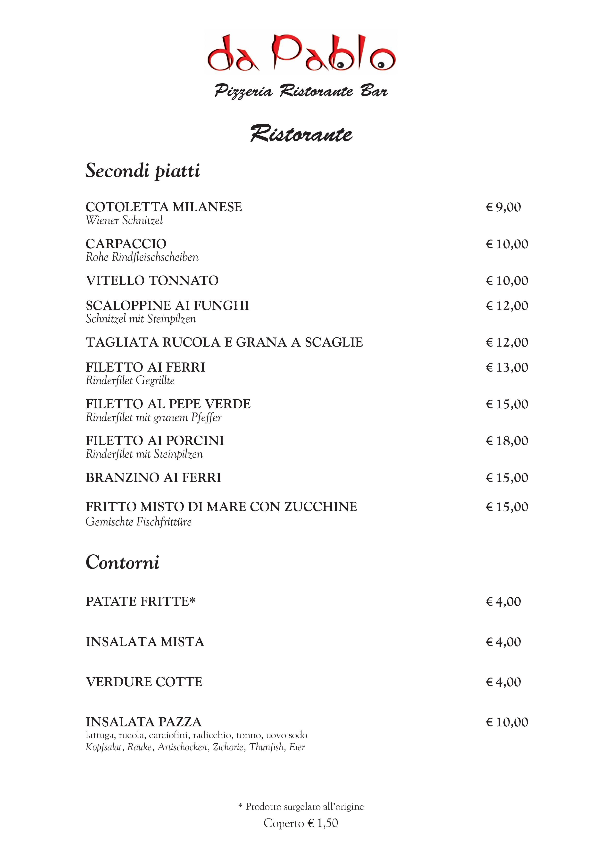 Menu Secondi Piatti